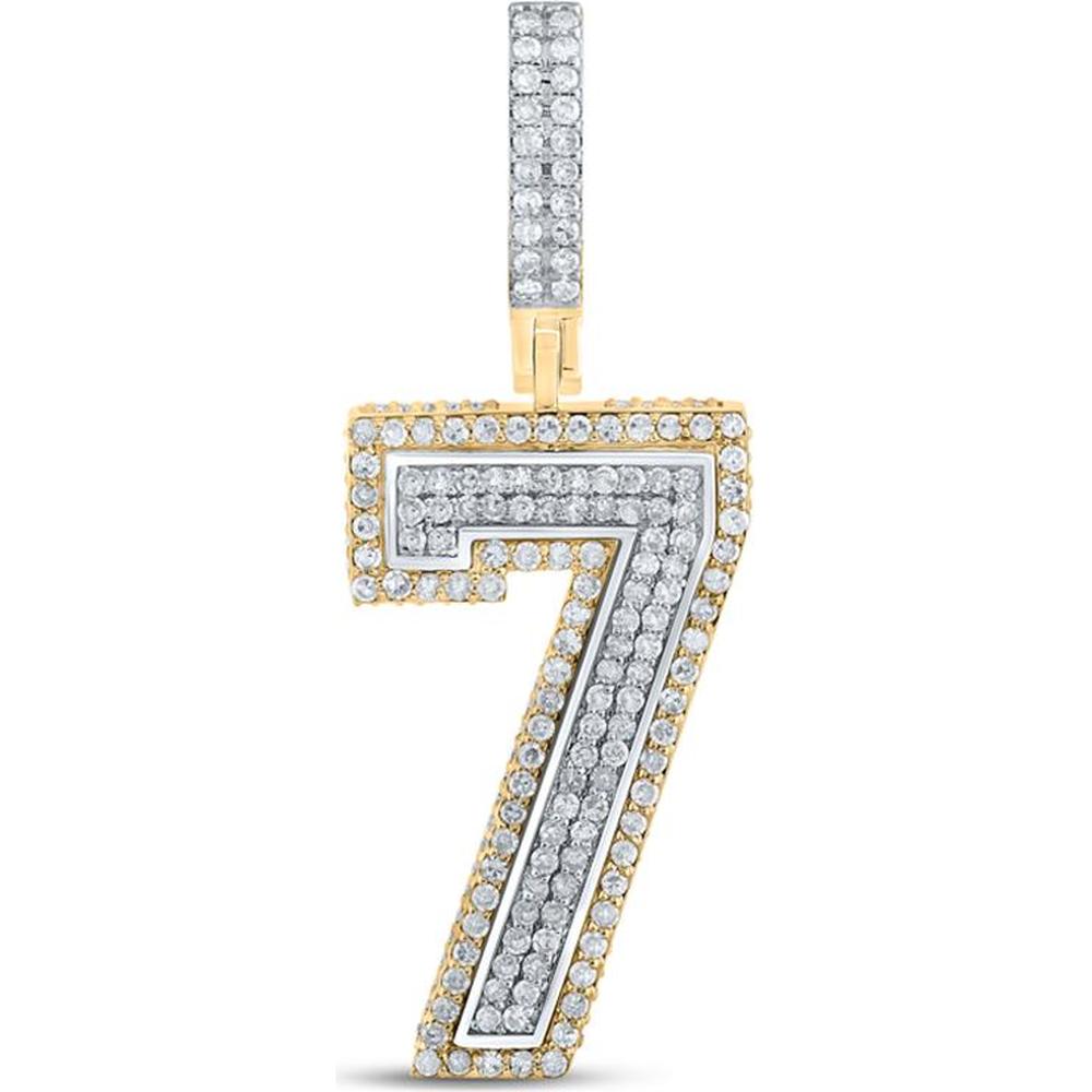 GND 10K Two-Tone Gold Pendant with Prong-Set Round Diamonds in Number 7 Design - 1.02 Carat Total Diamond Weight