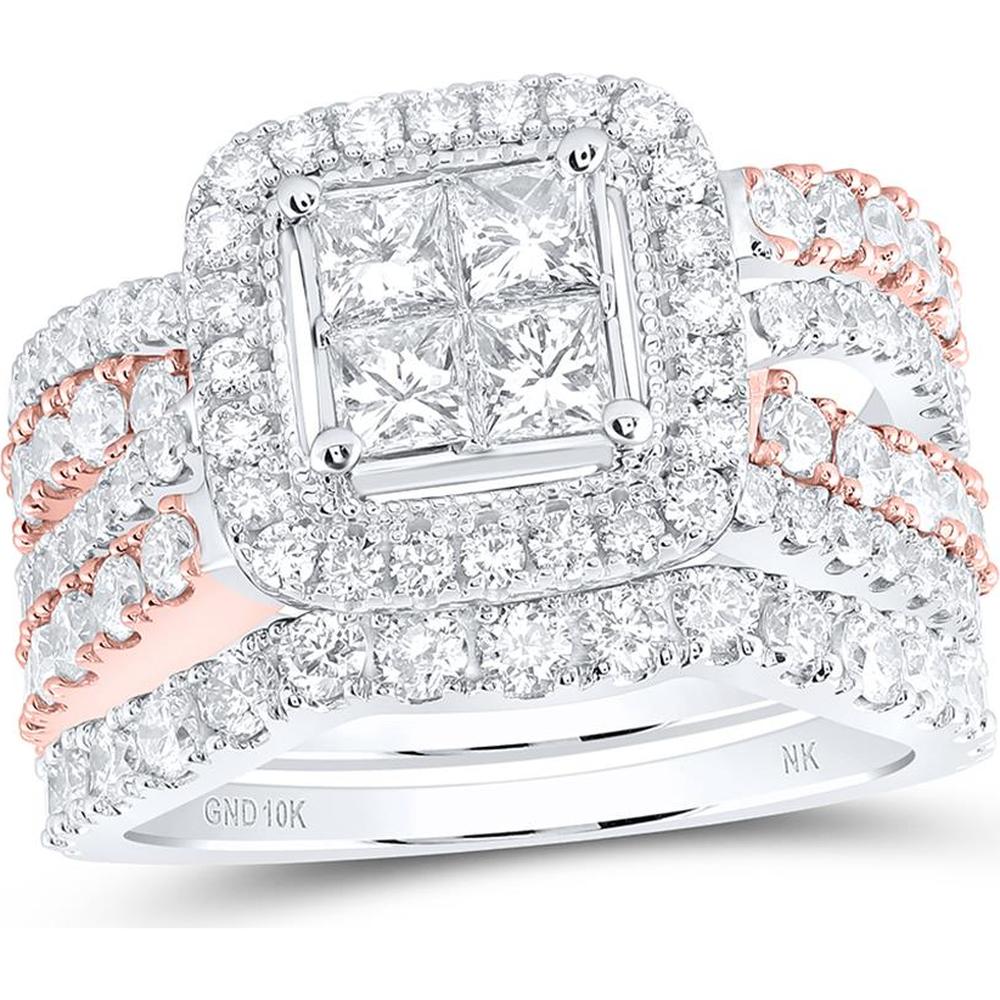 GND 10K Two-Tone Gold Princess Diamond Bridal Wedding Ring Set with 2.75 Carat Total Diamond Weight
