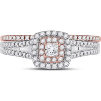 GND 10K Two-Tone Gold Princess Diamond Halo Bridal Wedding Ring Set - 1/2 Carat Total Diamond Weight