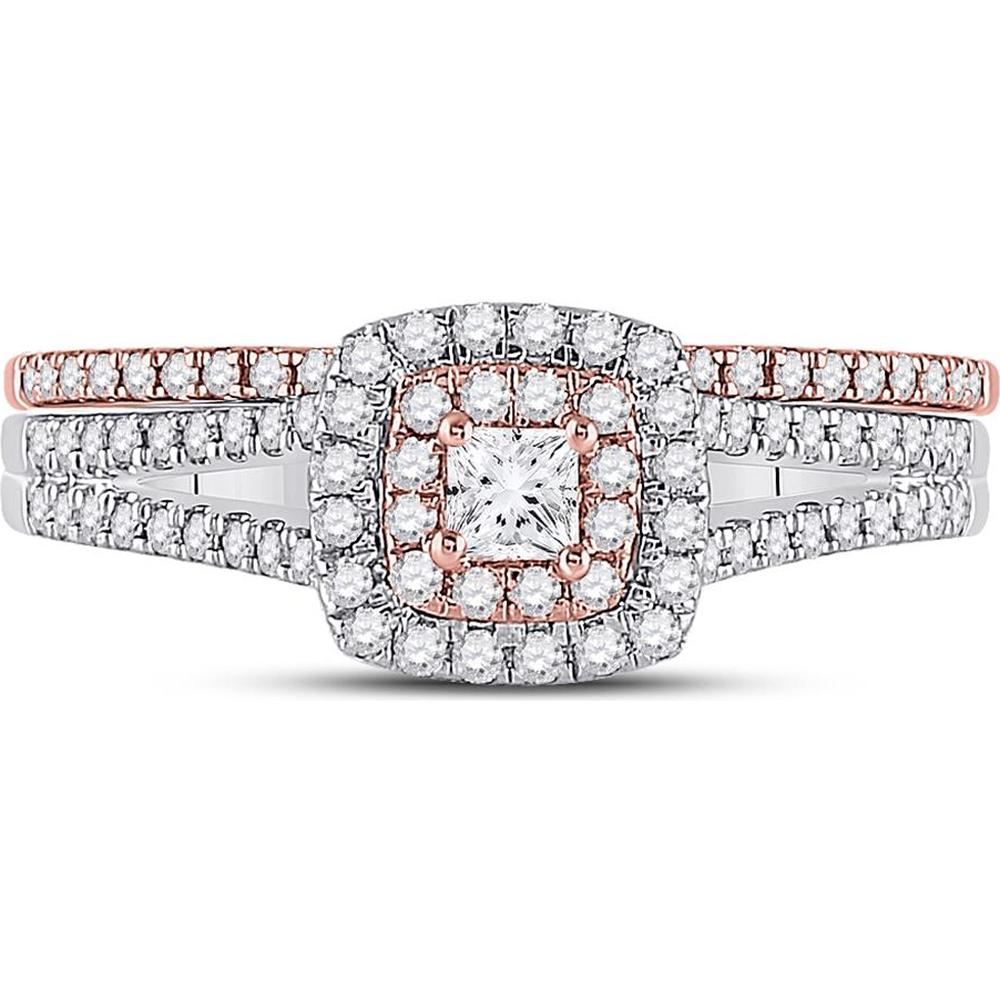 GND 10K Two-Tone Gold Princess Diamond Halo Bridal Wedding Ring Set - 1/2 Carat Total Diamond Weight