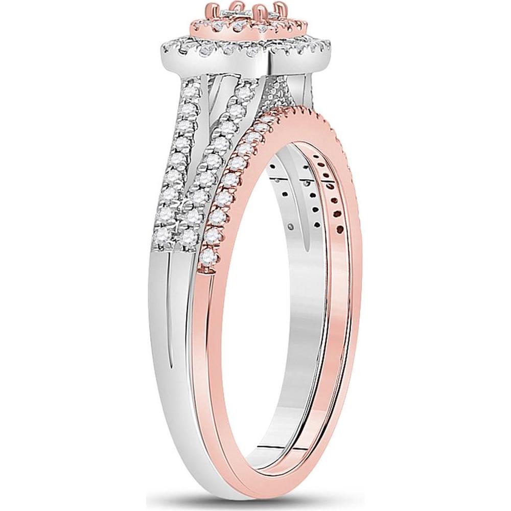 GND 10K Two-Tone Gold Princess Diamond Halo Bridal Wedding Ring Set - 1/2 Carat Total Diamond Weight