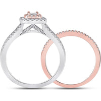 GND 10K Two-Tone Gold Princess Diamond Halo Bridal Wedding Ring Set - 1/2 Carat Total Diamond Weight