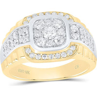 GND 10K Two-Tone Gold Ribbed Cluster Ring with Prong-Set Round Diamonds - 1.25 Carat Total Diamond Weight