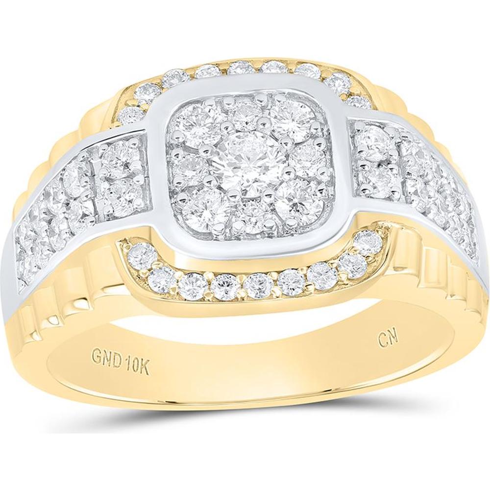 GND 10K Two-Tone Gold Ribbed Cluster Ring with Prong-Set Round Diamonds - 1.25 Carat Total Diamond Weight