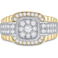 GND 10K Two-Tone Gold Ribbed Cluster Ring with Prong-Set Round Diamonds - 1.25 Carat Total Diamond Weight