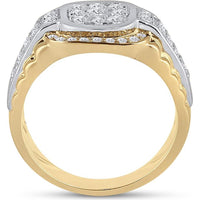 GND 10K Two-Tone Gold Ribbed Cluster Ring with Prong-Set Round Diamonds - 1.25 Carat Total Diamond Weight