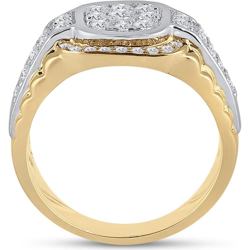 GND 10K Two-Tone Gold Ribbed Cluster Ring with Prong-Set Round Diamonds - 1.25 Carat Total Diamond Weight