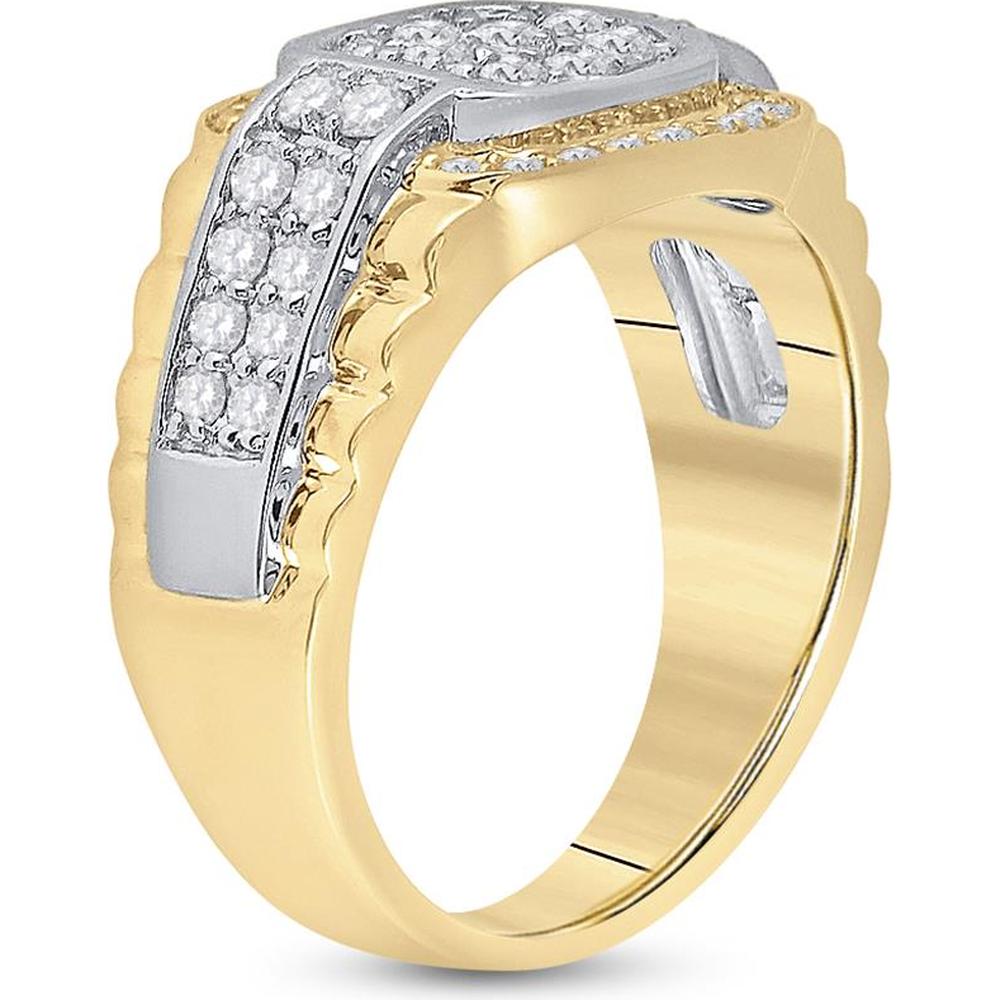 GND 10K Two-Tone Gold Ribbed Cluster Ring with Prong-Set Round Diamonds - 1.25 Carat Total Diamond Weight