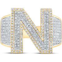 GND 10K Two-Tone Gold Ring with Pave-Set Round Diamonds and N Initial - 1.21 Carat Total Diamond Weight