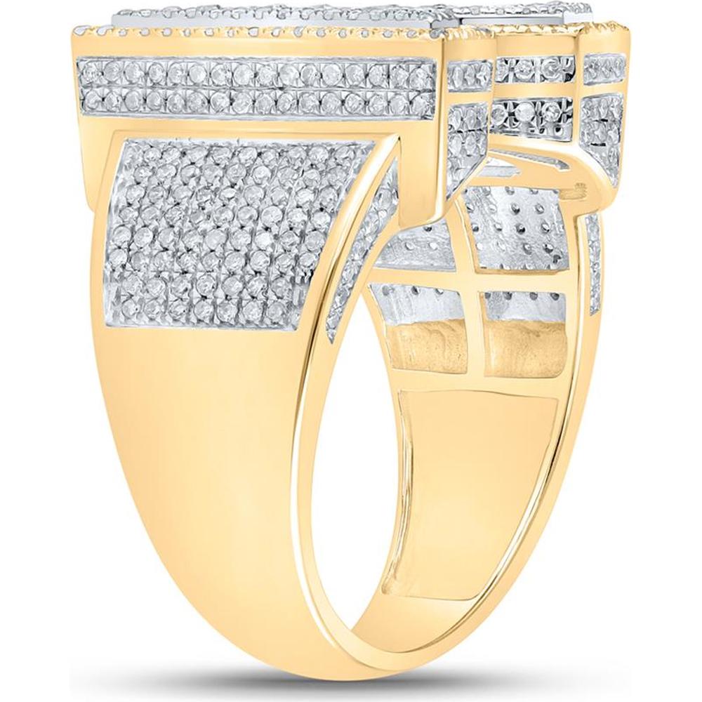 GND 10K Two-Tone Gold Ring with Pave-Set Round Diamonds and N Initial - 1.21 Carat Total Diamond Weight