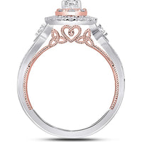 GND 10K Two-Tone Gold Round Diamond Bridal Wedding Ring Set with Halo Design - 1.00 Carat Total Diamond Weight