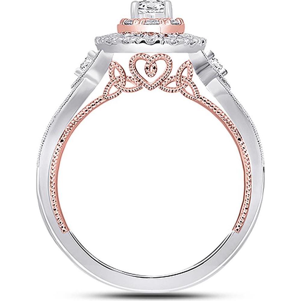 GND 10K Two-Tone Gold Round Diamond Bridal Wedding Ring Set with Halo Design - 1.00 Carat Total Diamond Weight