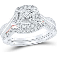 GND 10K Two-Tone Gold Round Diamond Bridal Wedding Ring Set with Illusion and Prong Settings - 0.50 Carat Total Diamond Weight