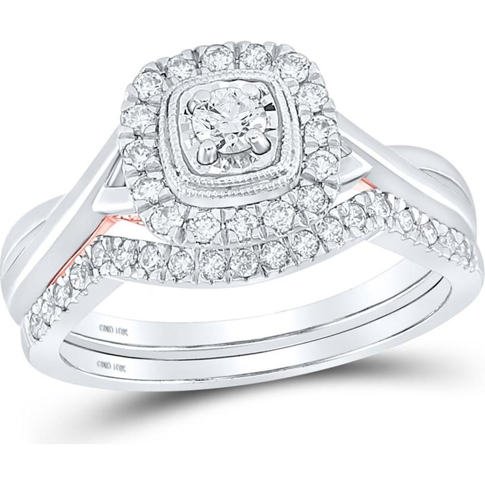 GND 10K Two-Tone Gold Round Diamond Bridal Wedding Ring Set with Illusion and Prong Settings - 0.50 Carat Total Diamond Weight