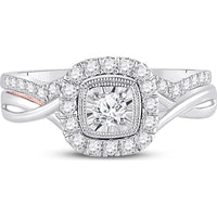 GND 10K Two-Tone Gold Round Diamond Bridal Wedding Ring Set with Illusion and Prong Settings - 0.50 Carat Total Diamond Weight