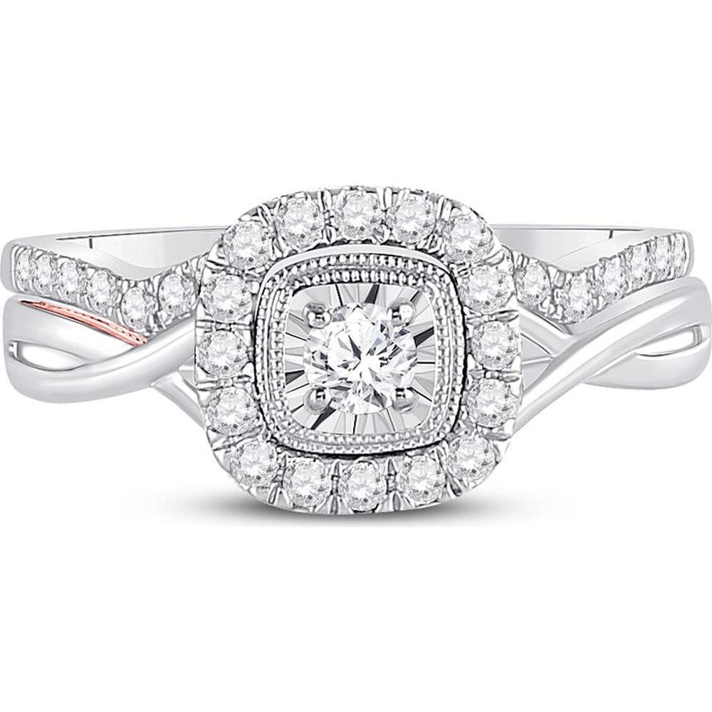 GND 10K Two-Tone Gold Round Diamond Bridal Wedding Ring Set with Illusion and Prong Settings - 0.50 Carat Total Diamond Weight