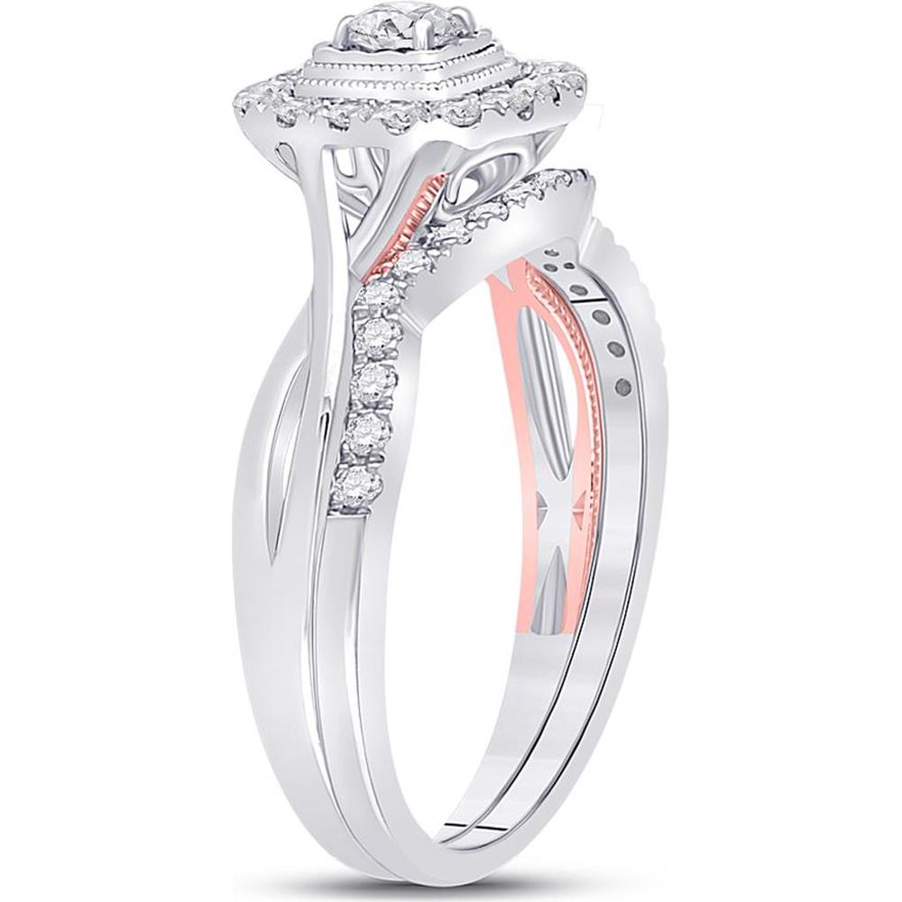 GND 10K Two-Tone Gold Round Diamond Bridal Wedding Ring Set with Illusion and Prong Settings - 0.50 Carat Total Diamond Weight