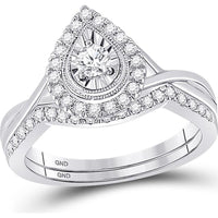 GND 10K Two-Tone Gold Round Diamond Bridal Wedding Ring Set with Illusion-Set Center Stone - 1/2 Total Carat Weight