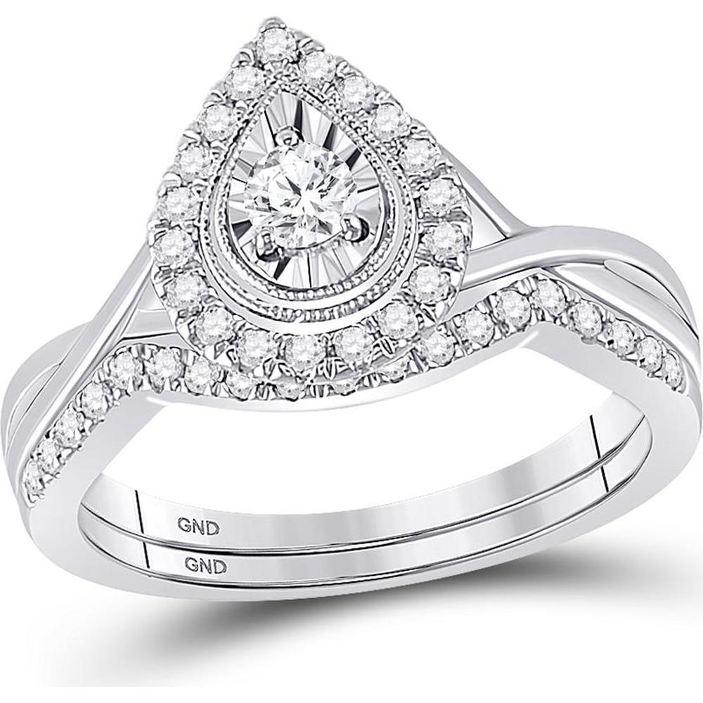 GND 10K Two-Tone Gold Round Diamond Bridal Wedding Ring Set with Illusion-Set Center Stone - 1/2 Total Carat Weight