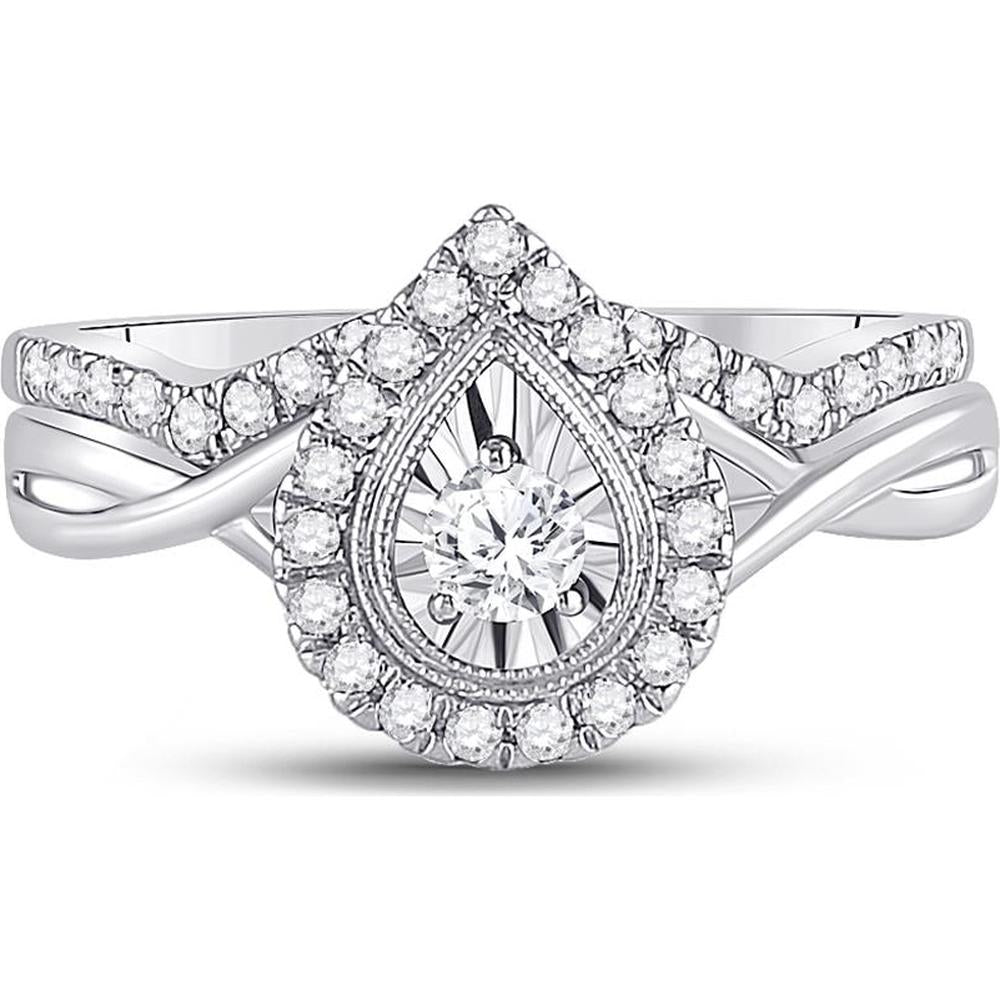 GND 10K Two-Tone Gold Round Diamond Bridal Wedding Ring Set with Illusion-Set Center Stone - 1/2 Total Carat Weight