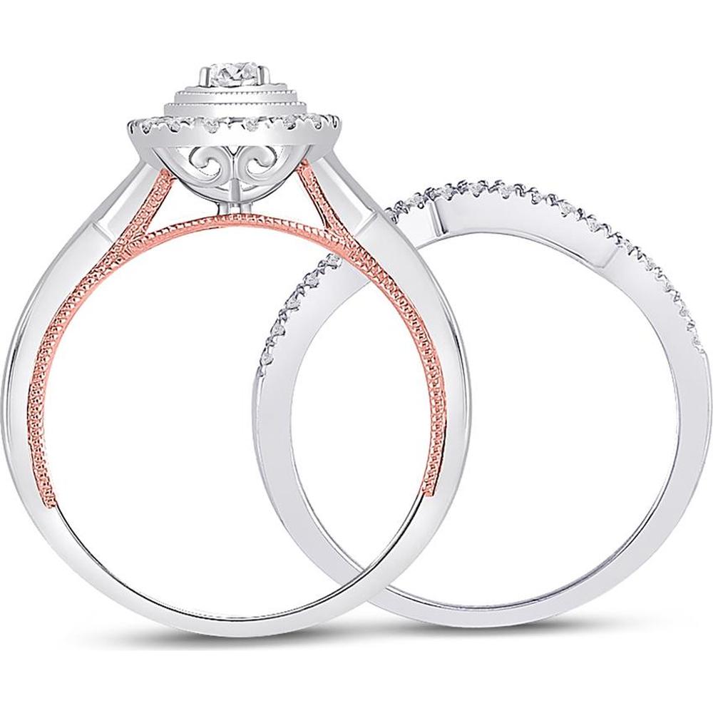GND 10K Two-Tone Gold Round Diamond Bridal Wedding Ring Set with Illusion-Set Center Stone - 1/2 Total Carat Weight
