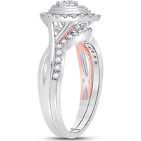 GND 10K Two-Tone Gold Round Diamond Bridal Wedding Ring Set with Illusion-Set Center Stone - 1/2 Total Carat Weight