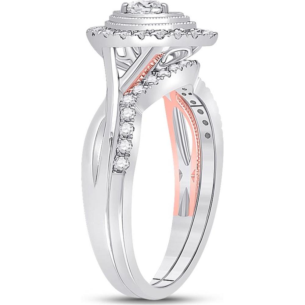 GND 10K Two-Tone Gold Round Diamond Bridal Wedding Ring Set with Illusion-Set Center Stone - 1/2 Total Carat Weight