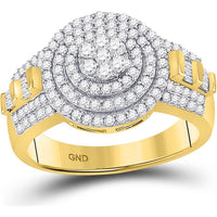 GND 10K Two-Tone Gold Round Diamond Circle Flower Cluster Ring with Prong-Set and Channel-Set Diamonds - 1.20 Carat Total Carat Weight