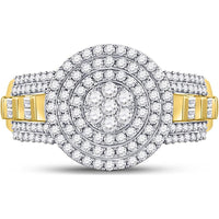 GND 10K Two-Tone Gold Round Diamond Circle Flower Cluster Ring with Prong-Set and Channel-Set Diamonds - 1.20 Carat Total Carat Weight