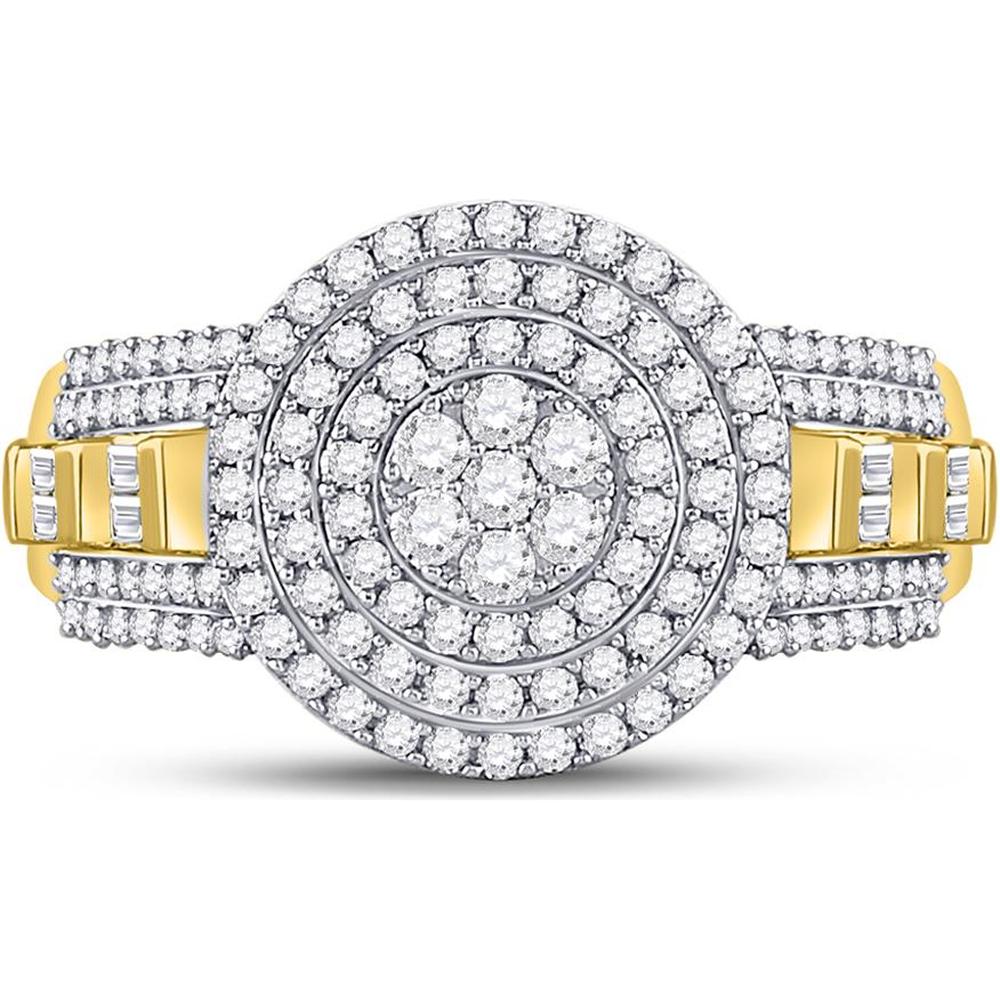 GND 10K Two-Tone Gold Round Diamond Circle Flower Cluster Ring with Prong-Set and Channel-Set Diamonds - 1.20 Carat Total Carat Weight