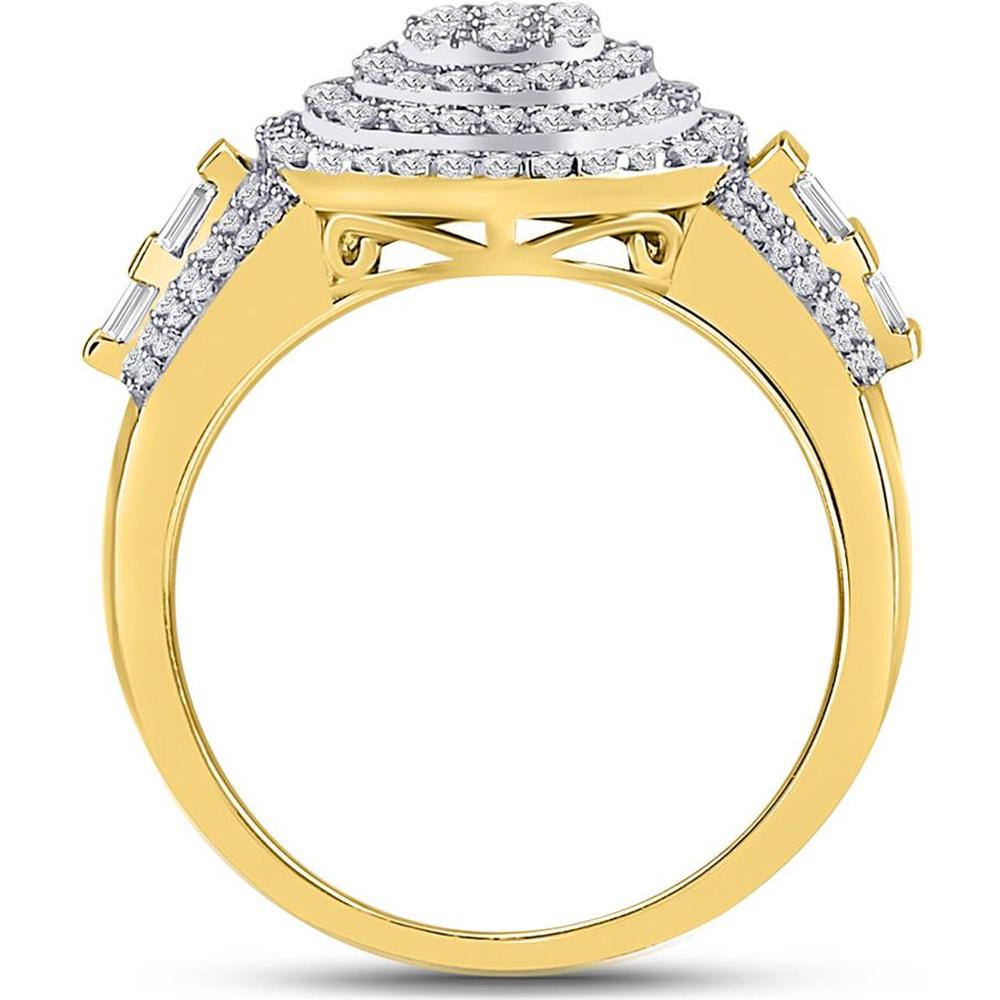 GND 10K Two-Tone Gold Round Diamond Circle Flower Cluster Ring with Prong-Set and Channel-Set Diamonds - 1.20 Carat Total Carat Weight