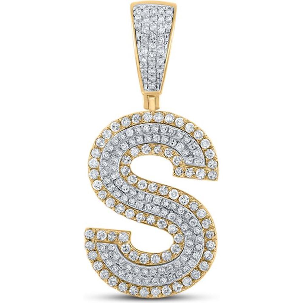 GND 10K Two-Tone Gold Round Diamond Initial "S" Charm Pendant - 0.75 Carat Total Diamond Weight