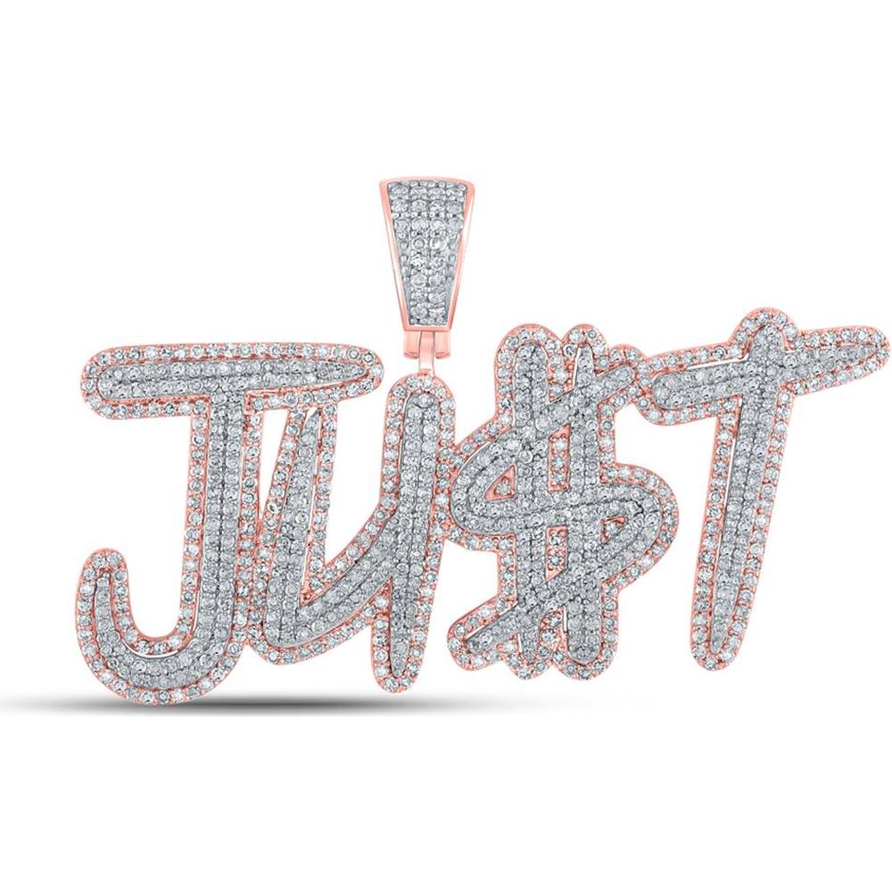 GND 10K Two-Tone Gold Round Diamond "Ju$T" Phrase Charm Pendant - 2-5/8 Total Carat Weight