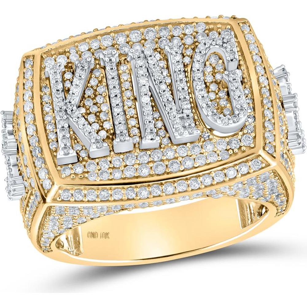 GND 10K Two-Tone Gold Round Diamond King Ring with Prong-Set Diamonds - 2.75 Carat Total Diamond Weight