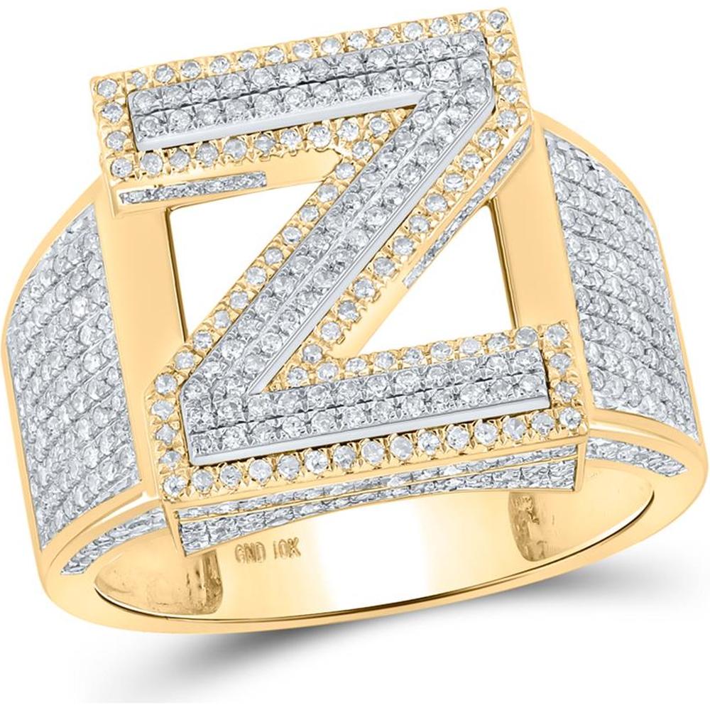 GND 10K Two-Tone Gold Round Diamond Pave-Set Z Initial Ring - 1 Total Carat Weight