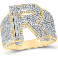 GND 10K Two-Tone Gold Round Diamond "R" Initial Letter Ring - 1.25 Carat Total Diamond Weight