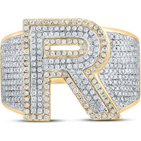 GND 10K Two-Tone Gold Round Diamond "R" Initial Letter Ring - 1.25 Carat Total Diamond Weight