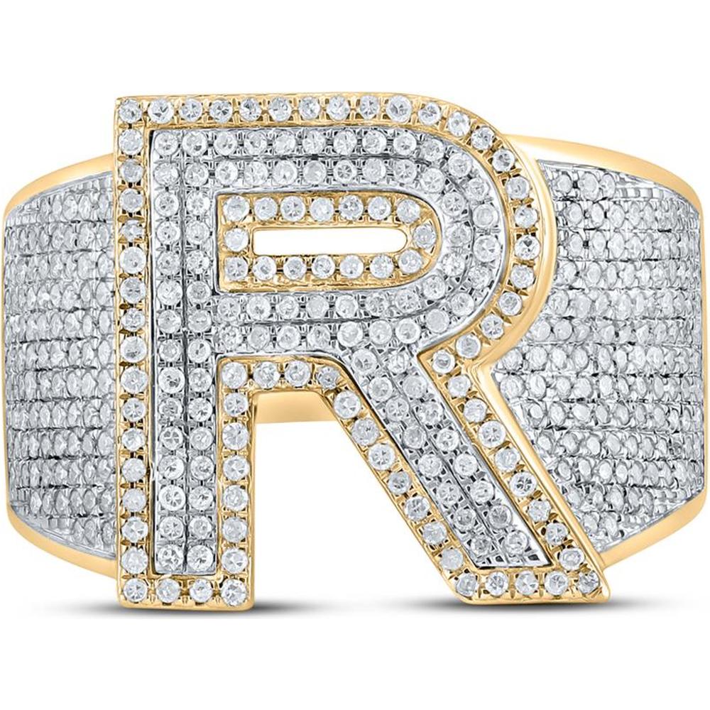 GND 10K Two-Tone Gold Round Diamond "R" Initial Letter Ring - 1.25 Carat Total Diamond Weight