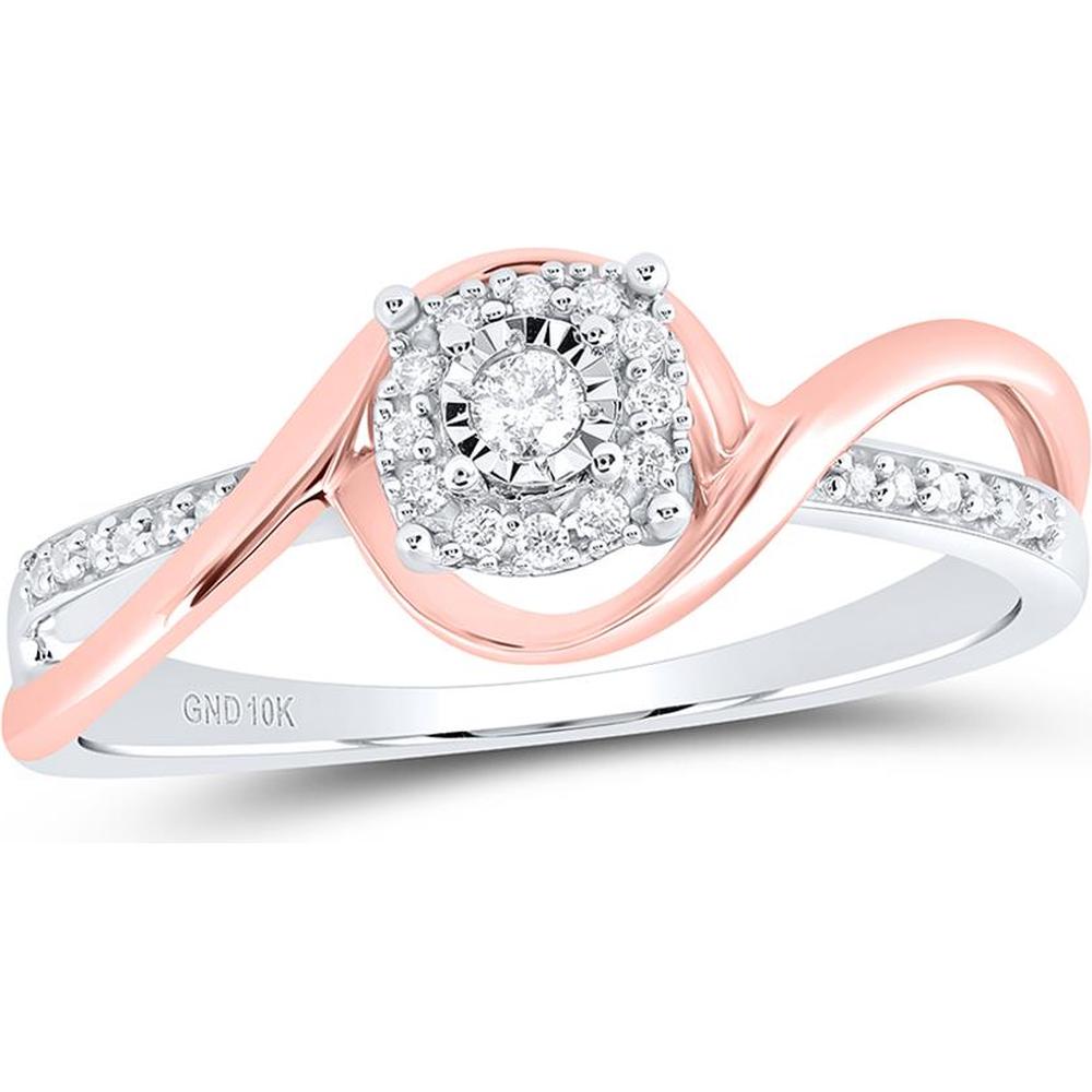 GND 10K Two-Tone Gold Round Diamond Solitaire Promise Ring - 1/8 Carat Total Diamond Weight