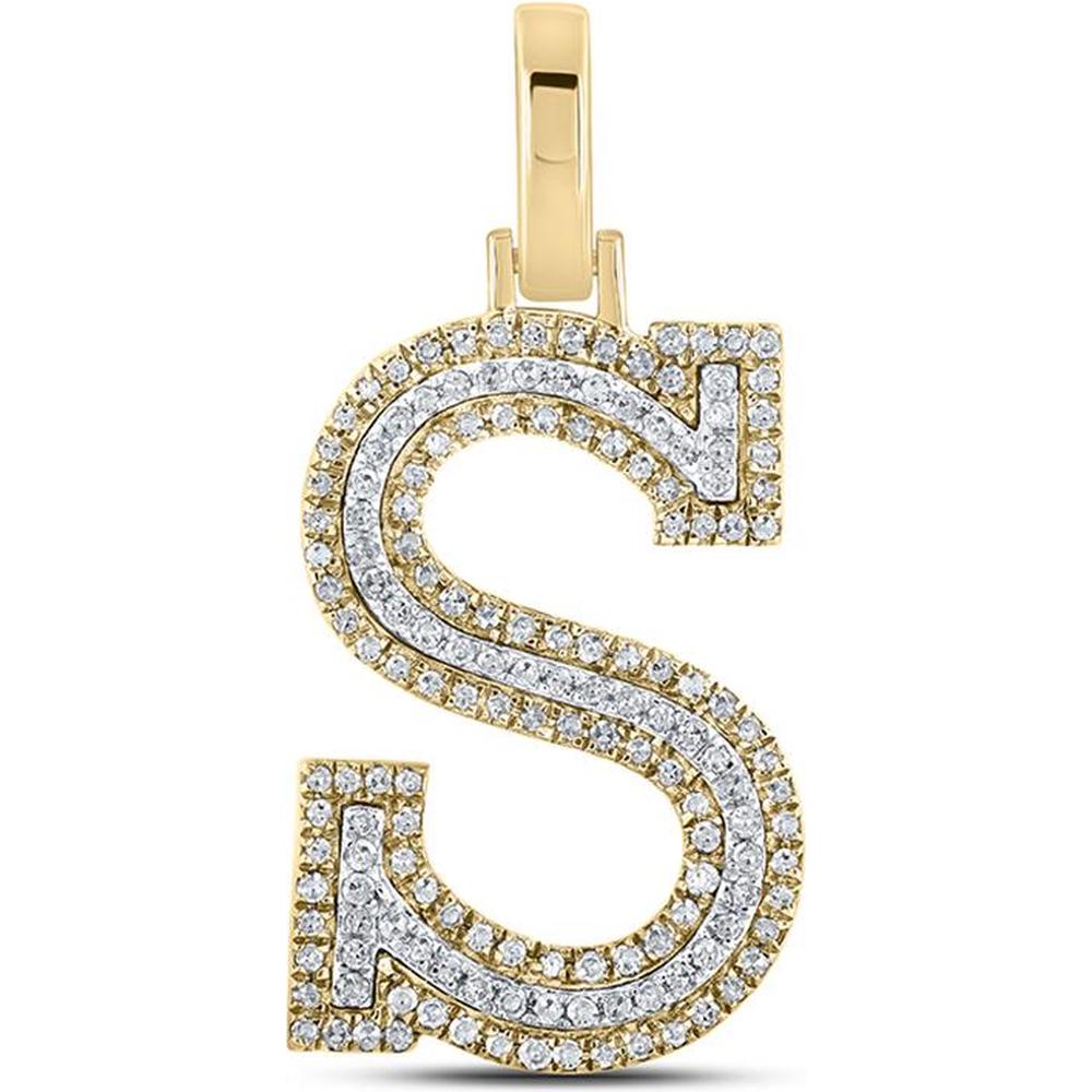 GND 10K Two-Tone Gold "S" Initial Pendant with Pave-Set Round Diamonds - 3/8 CTTW