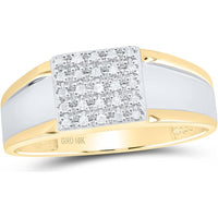 GND 10K Two-Tone Gold Square Top Band Ring with Prong-Set Round Diamonds - 1/8 Total Carat Weight