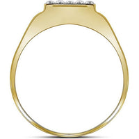 GND 10K Two-Tone Gold Square Top Band Ring with Prong-Set Round Diamonds - 1/8 Total Carat Weight