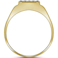 GND 10K Two-Tone Gold Square Top Band Ring with Prong-Set Round Diamonds - 1/8 Total Carat Weight