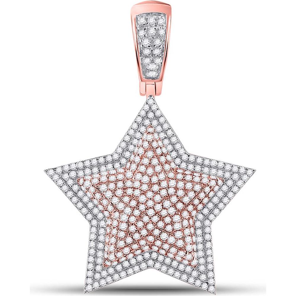 GND 10K Two-Tone Gold Star Pendant with Pave-Set Round Diamonds - 1.60 Carat Total Diamond Weight