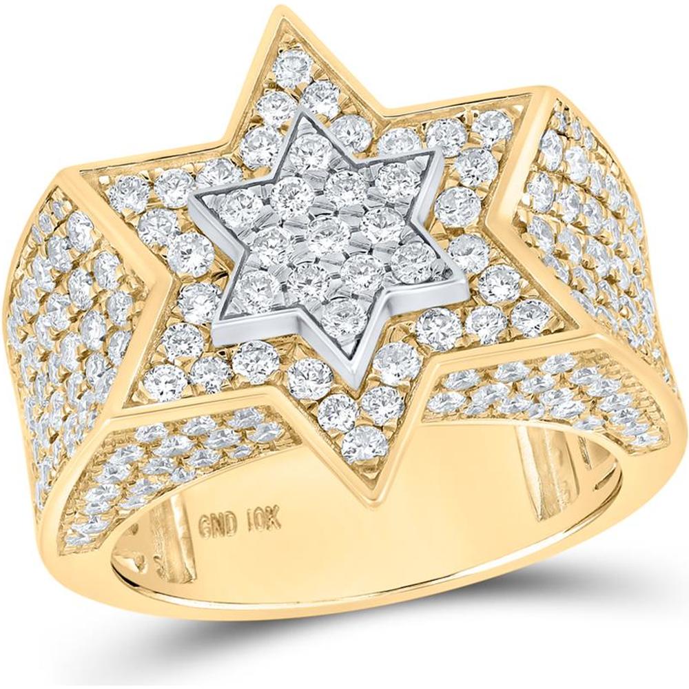 GND 10K Two-Tone Gold Star-Shaped Diamond Ring with 3-3/8 Carat Total Weight in Round Prong-Set Diamonds