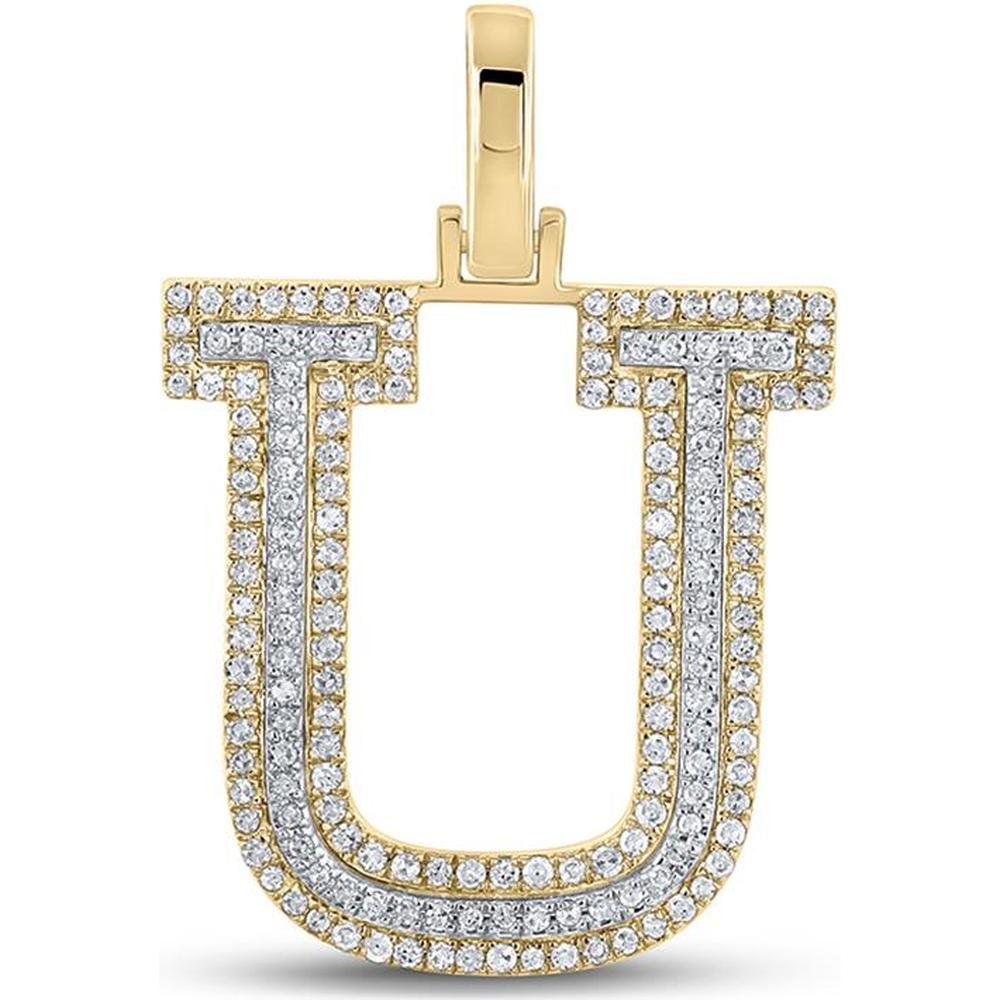 GND 10K Two-Tone Gold U Initial Pendant with Pave-Set Round Diamonds - 1/2 Carat Total Diamond Weight