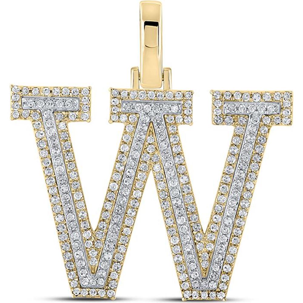 GND 10K Two-Tone Gold "W" Initial Pendant with Pave-Set Round Diamonds - 0.72 Carat Total Diamond Weight