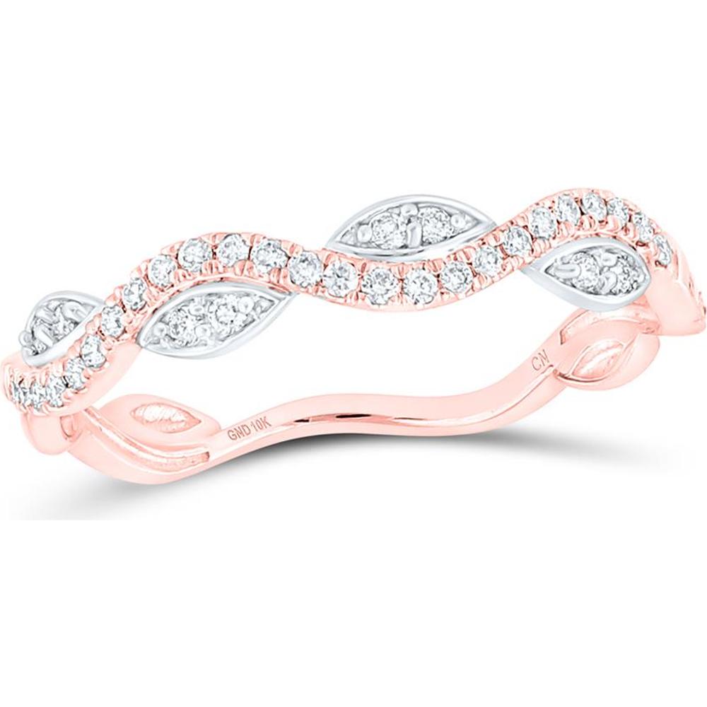 GND 10K Two-Tone Gold Wavy Stackable Band Ring with Round Prong-Set Diamonds - 0.15 Carat Total Diamond Weight