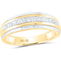 GND 10K Two-Tone Gold Wedding Band Ring with Channel-Set Round Diamonds - 1/4 Carat Total Diamond Weight