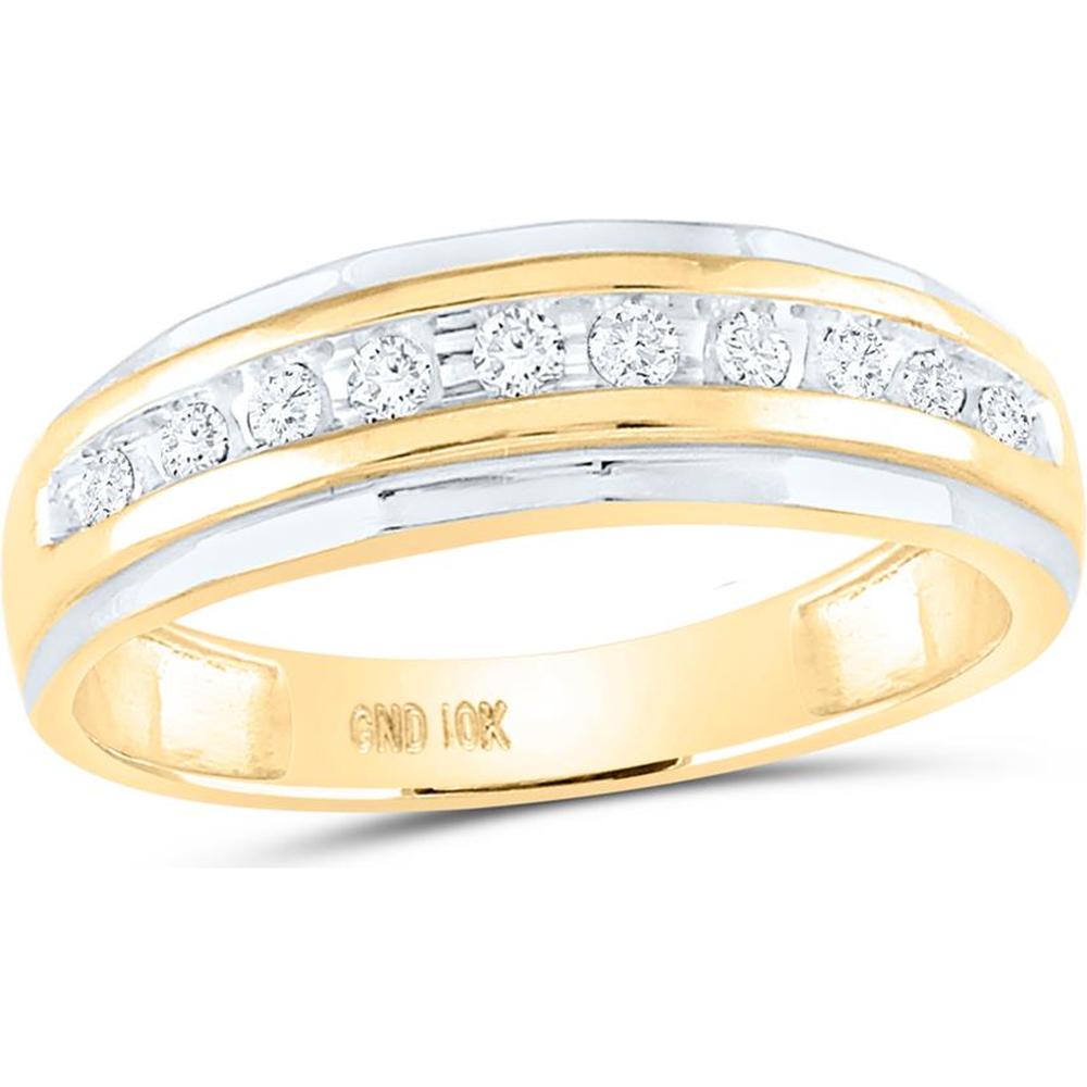 GND 10K Two-Tone Gold Wedding Band Ring with Channel-Set Round Diamonds - 1/4 Carat Total Diamond Weight